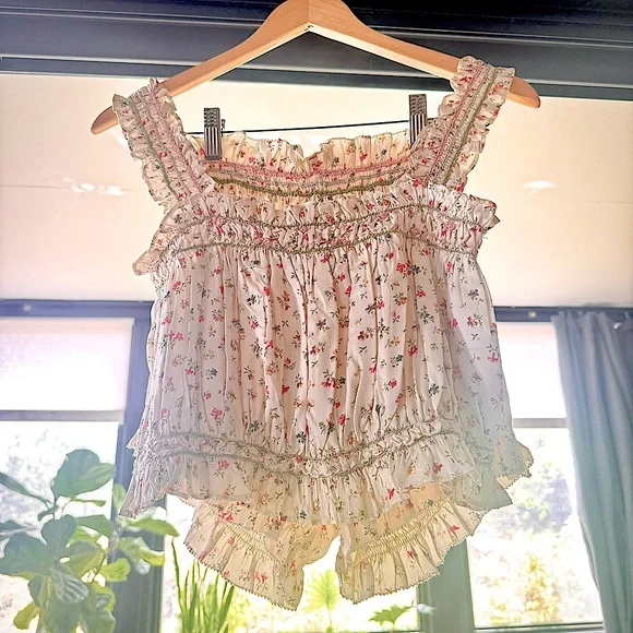 ✨🪷🍧DÔEN ‘Elle & Dew’ Silk Cottage Breeze Floral Embroidered Loungewear Set XS✨ - Picture 4 of 17